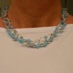 - Glass Beaded Linked Necklace Baby Blue Glass..